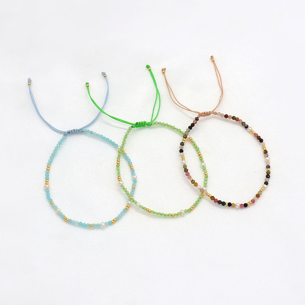 Custom Handmade Fashion Natural Stone Brass Beads With Fresh Water Pearl Bracelet