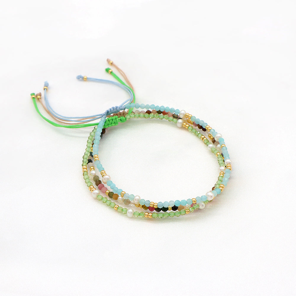 Custom Handmade Fashion Natural Stone Brass Beads With Fresh Water Pearl Bracelet