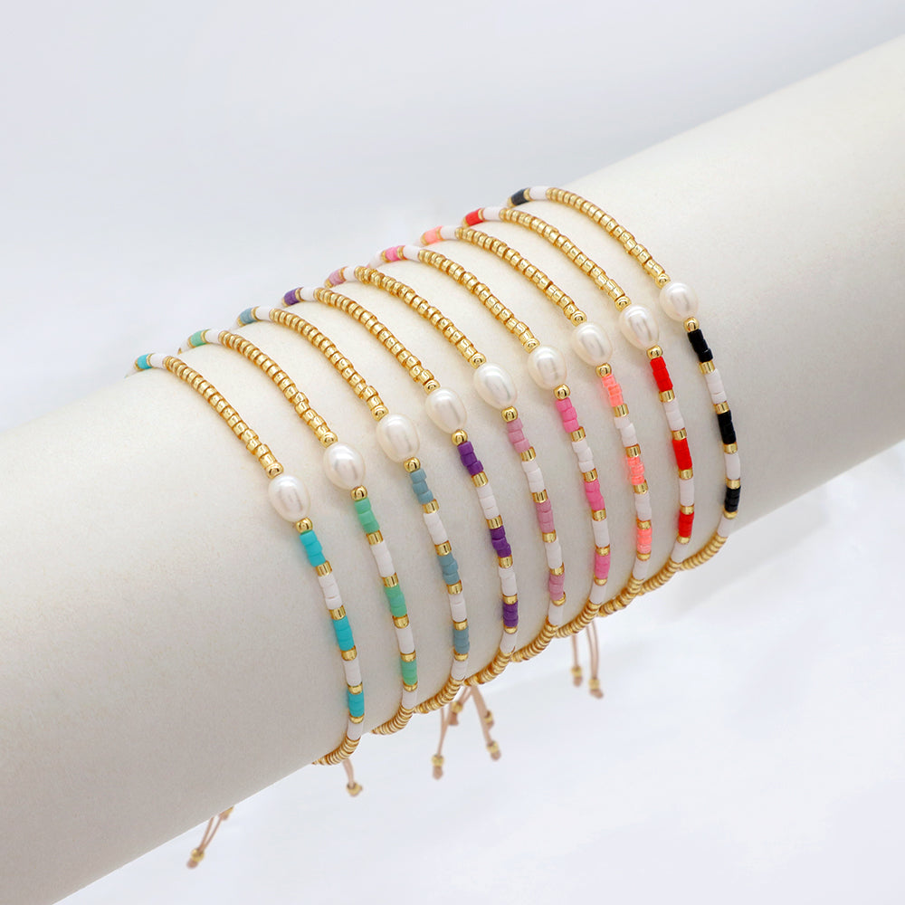 Colorful Miyuki Beads Fresh Water Pearl Handmade Braided Woven Macrame Bracelet