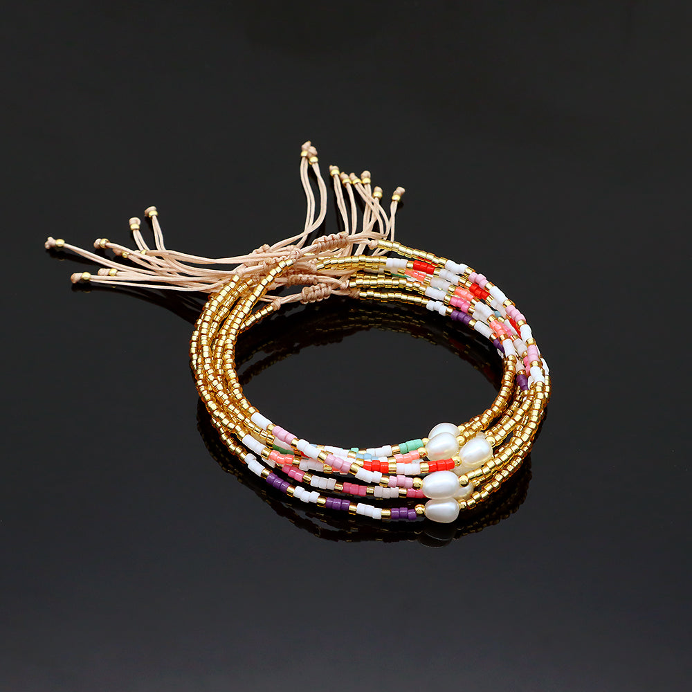 Colorful Miyuki Beads Fresh Water Pearl Handmade Braided Woven Macrame Bracelet