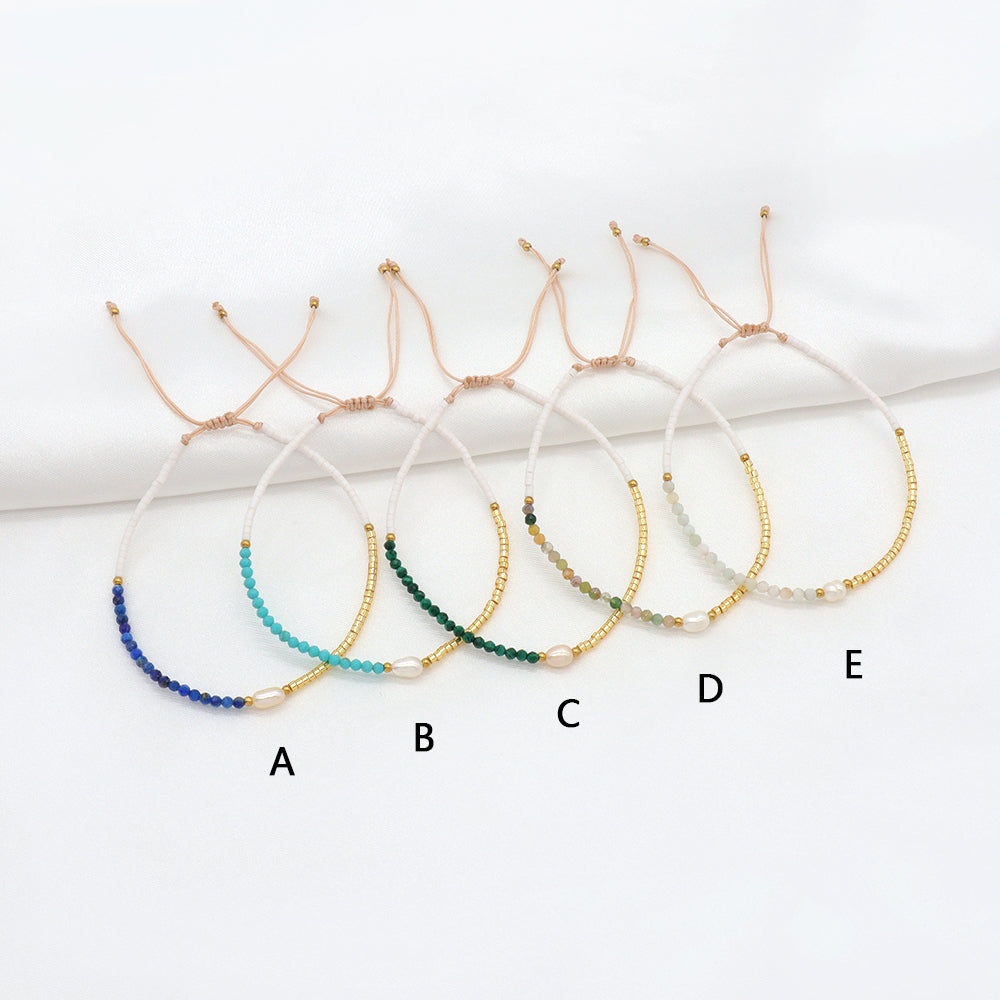 Handmade Natural Stone Beads Woven Macrame Adjustable Bracelet