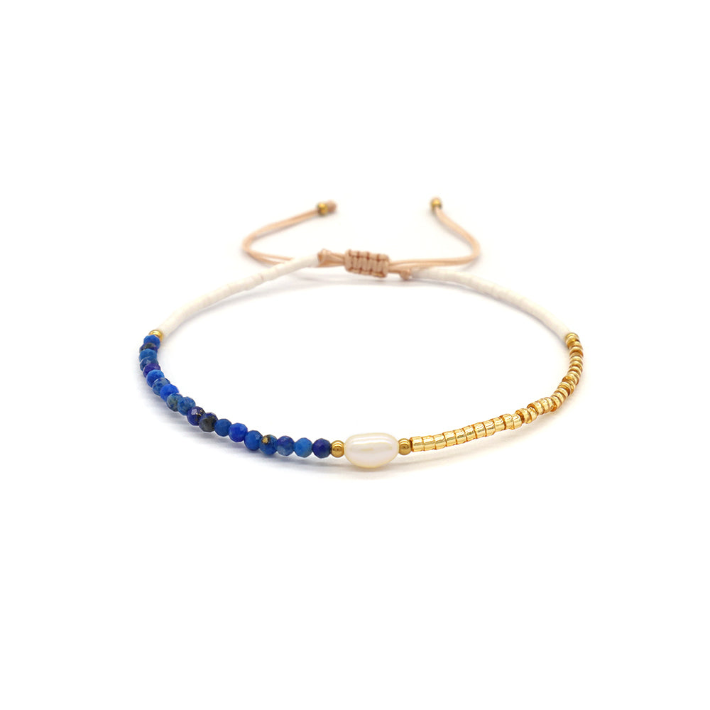 Handmade Natural Stone Beads Woven Macrame Adjustable Bracelet