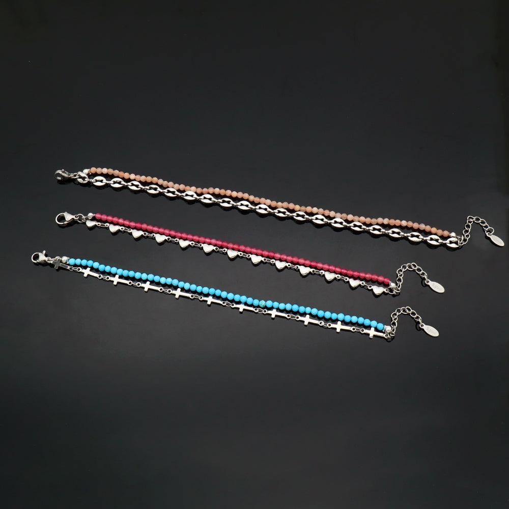 Custom Handmade Fashion Charm Natural Stone With Stainless Steel Double Layer Bracelet Bracelet