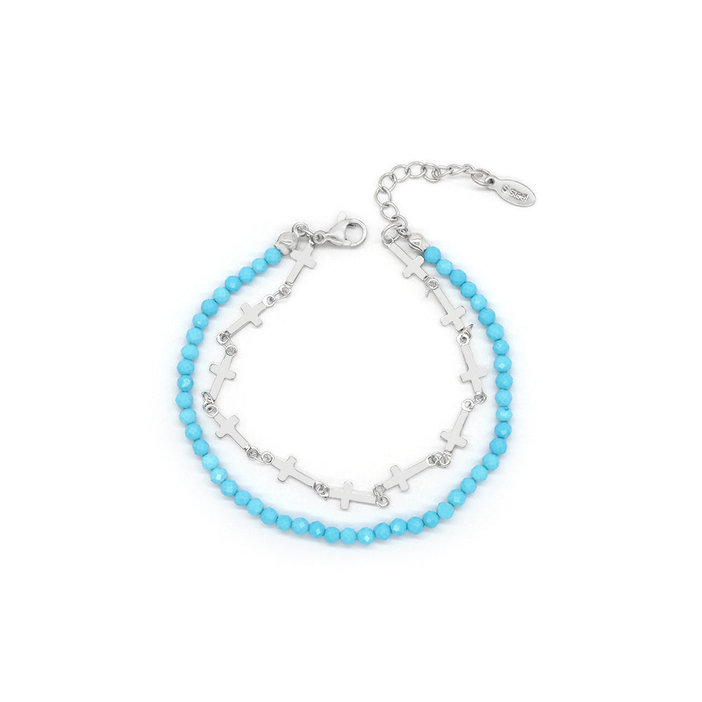 Custom Handmade Fashion Charm Natural Stone With Stainless Steel Double Layer Bracelet Bracelet