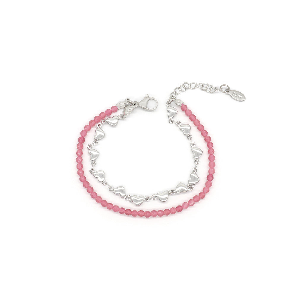 Custom Handmade Fashion Charm Natural Stone With Stainless Steel Double Layer Bracelet Bracelet