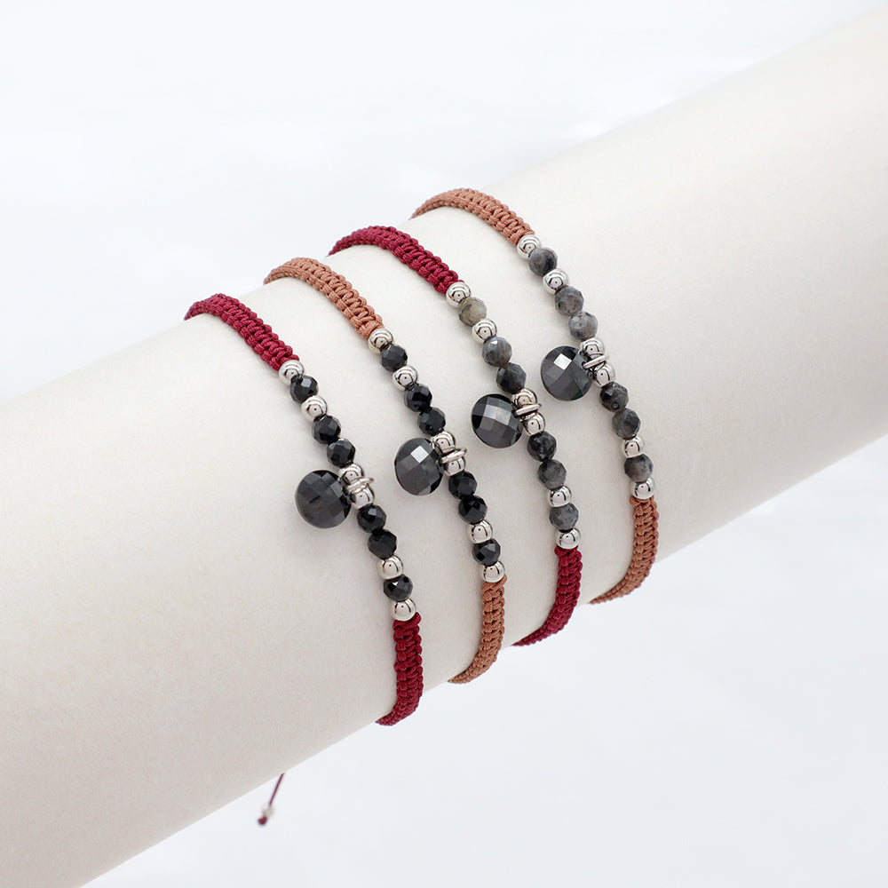 Custom Hand-Woven Thread Natural Stone 925 Sterling Silver Charms Braided Cotton Adjustable Wire Handmade Bracelet