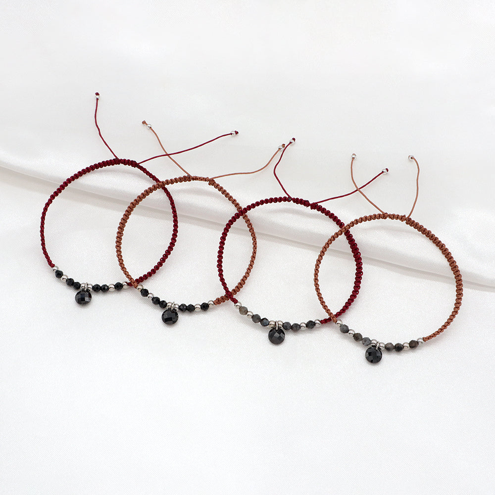 Custom Hand-Woven Thread Natural Stone 925 Sterling Silver Charms Braided Cotton Adjustable Wire Handmade Bracelet