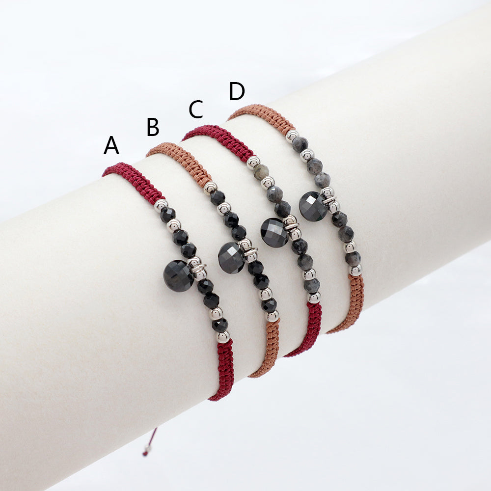 Custom Hand-Woven Thread Natural Stone 925 Sterling Silver Charms Braided Cotton Adjustable Wire Handmade Bracelet