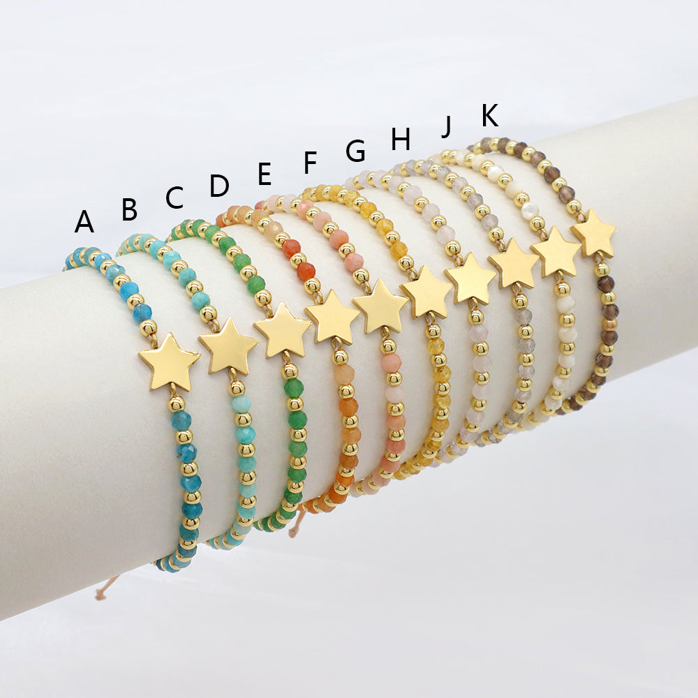 Custom Handmade Macrame Adjustable Gold Plated Stainless Steel Charm Natural Stone Bracelet