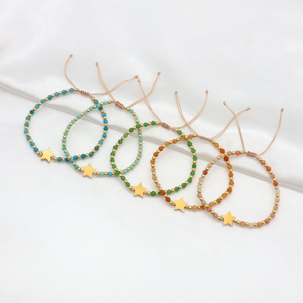 Custom Handmade Macrame Adjustable Gold Plated Stainless Steel Charm Natural Stone Bracelet