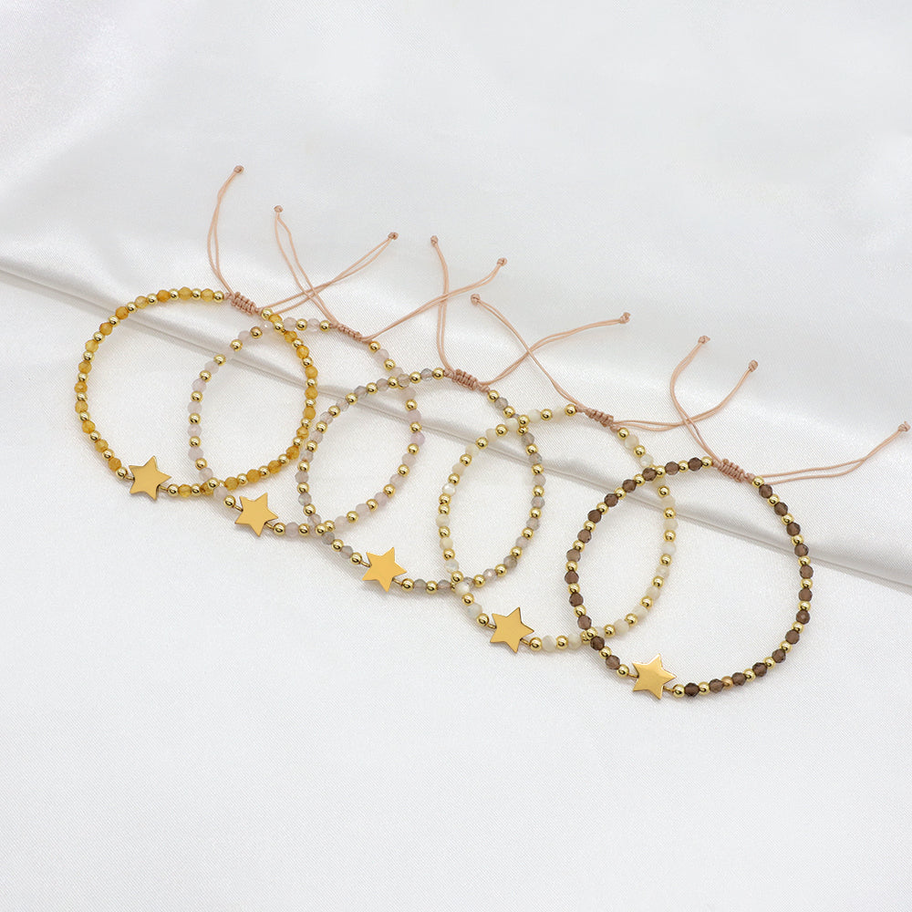 Custom Handmade Macrame Adjustable Gold Plated Stainless Steel Charm Natural Stone Bracelet