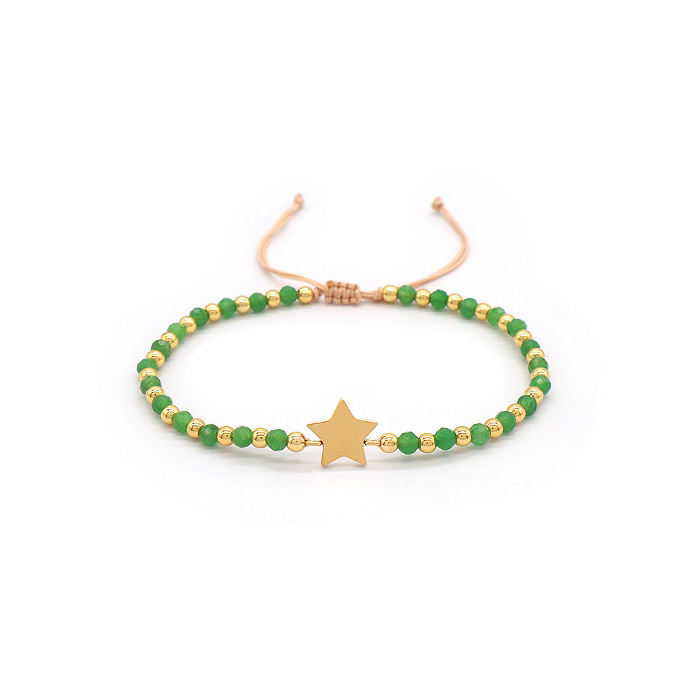 Custom Handmade Macrame Adjustable Gold Plated Stainless Steel Charm Natural Stone Bracelet
