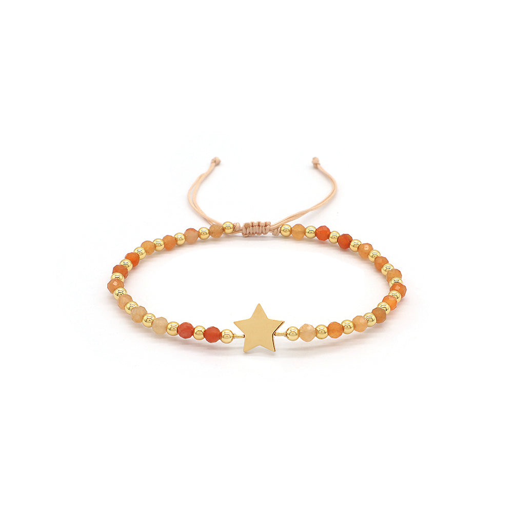 Custom Handmade Macrame Adjustable Gold Plated Stainless Steel Charm Natural Stone Bracelet