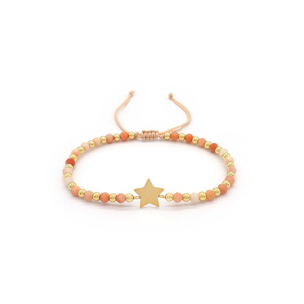 Custom Handmade Macrame Adjustable Gold Plated Stainless Steel Charm Natural Stone Bracelet