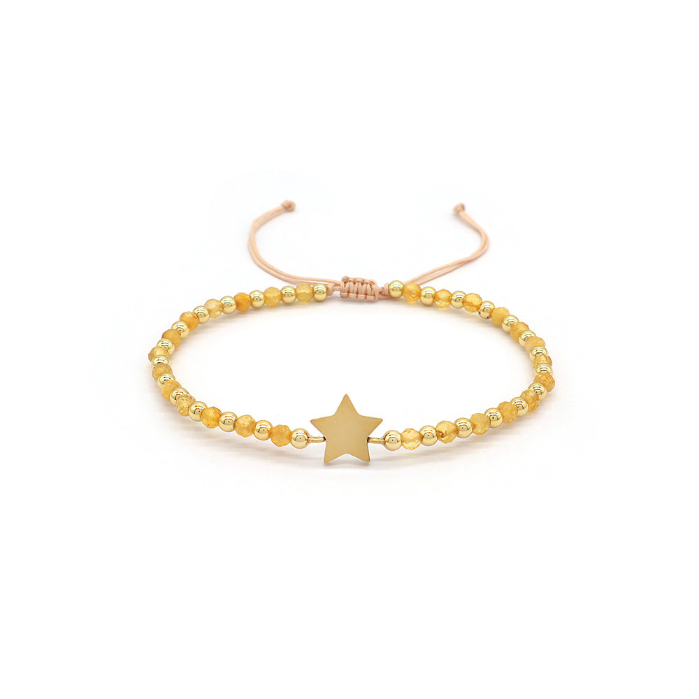 Custom Handmade Macrame Adjustable Gold Plated Stainless Steel Charm Natural Stone Bracelet