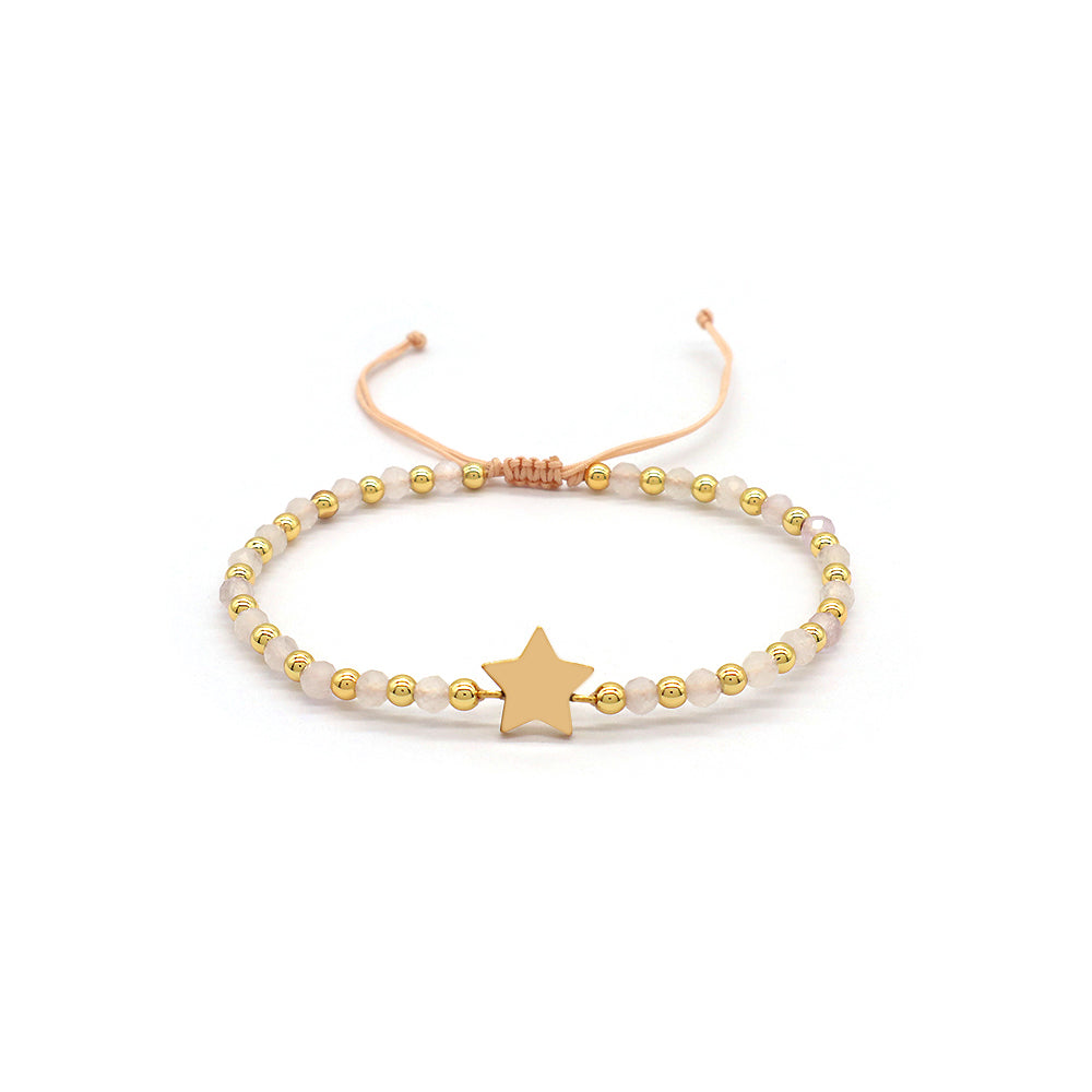 Custom Handmade Macrame Adjustable Gold Plated Stainless Steel Charm Natural Stone Bracelet