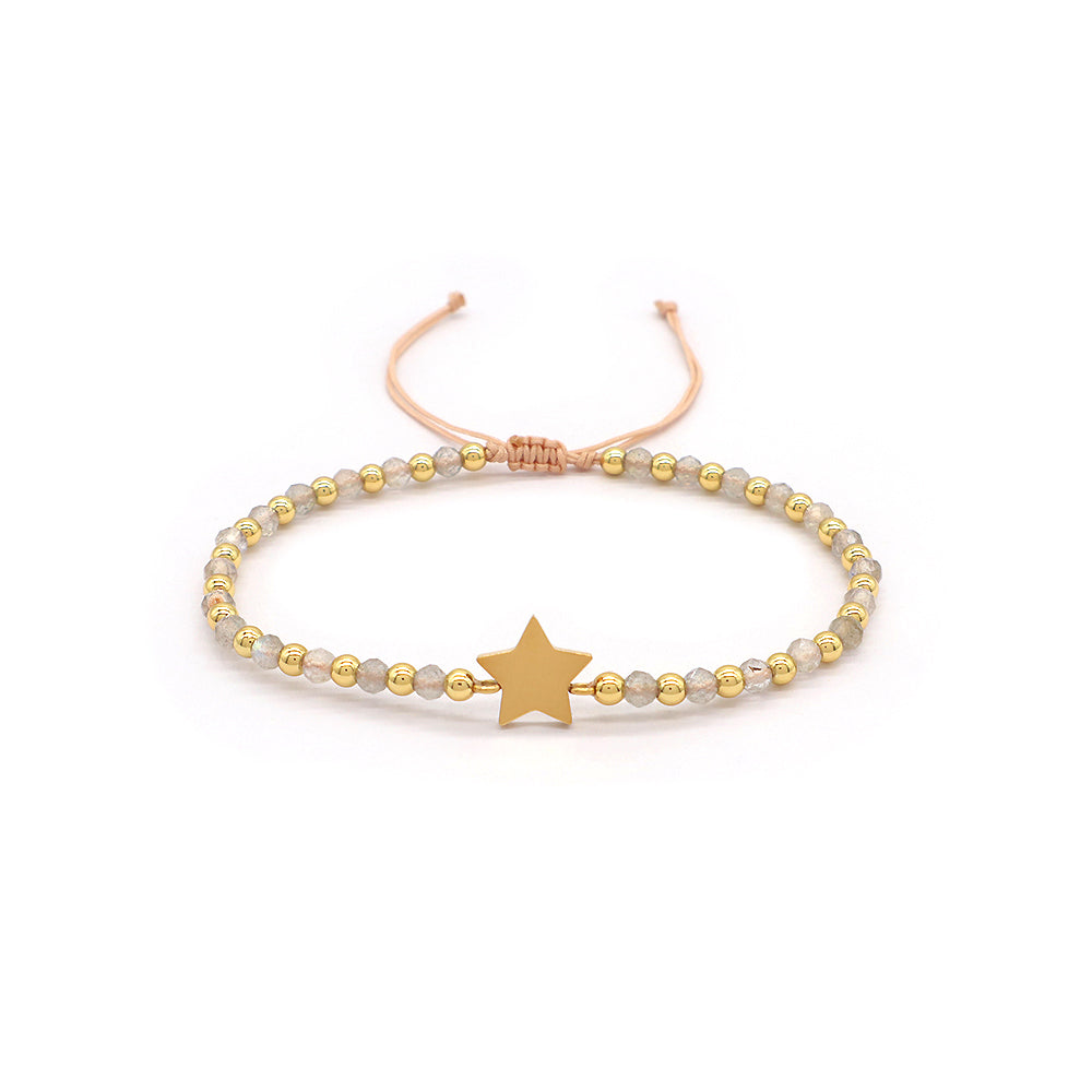 Custom Handmade Macrame Adjustable Gold Plated Stainless Steel Charm Natural Stone Bracelet