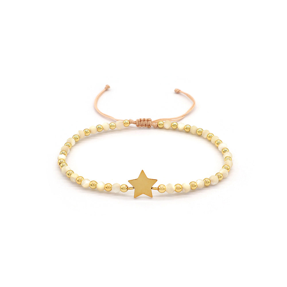 Custom Handmade Macrame Adjustable Gold Plated Stainless Steel Charm Natural Stone Bracelet