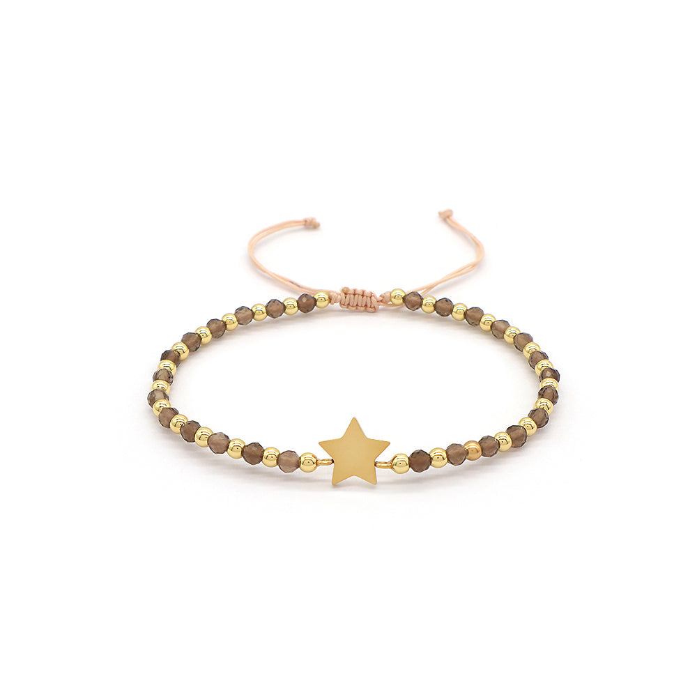 Custom Handmade Macrame Adjustable Gold Plated Stainless Steel Charm Natural Stone Bracelet