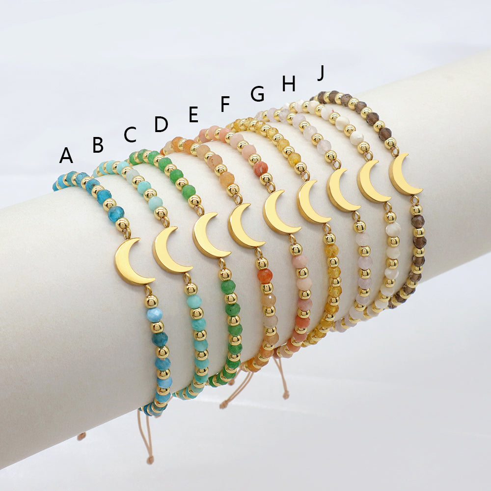 Custom Handmade Macrame Adjustable Gold Plated Stainless Steel Charm Natural Stone Bracelet