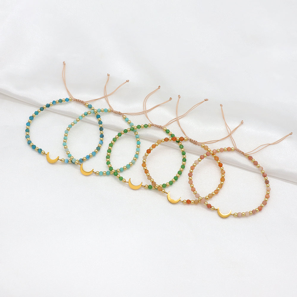 Custom Handmade Macrame Adjustable Gold Plated Stainless Steel Charm Natural Stone Bracelet