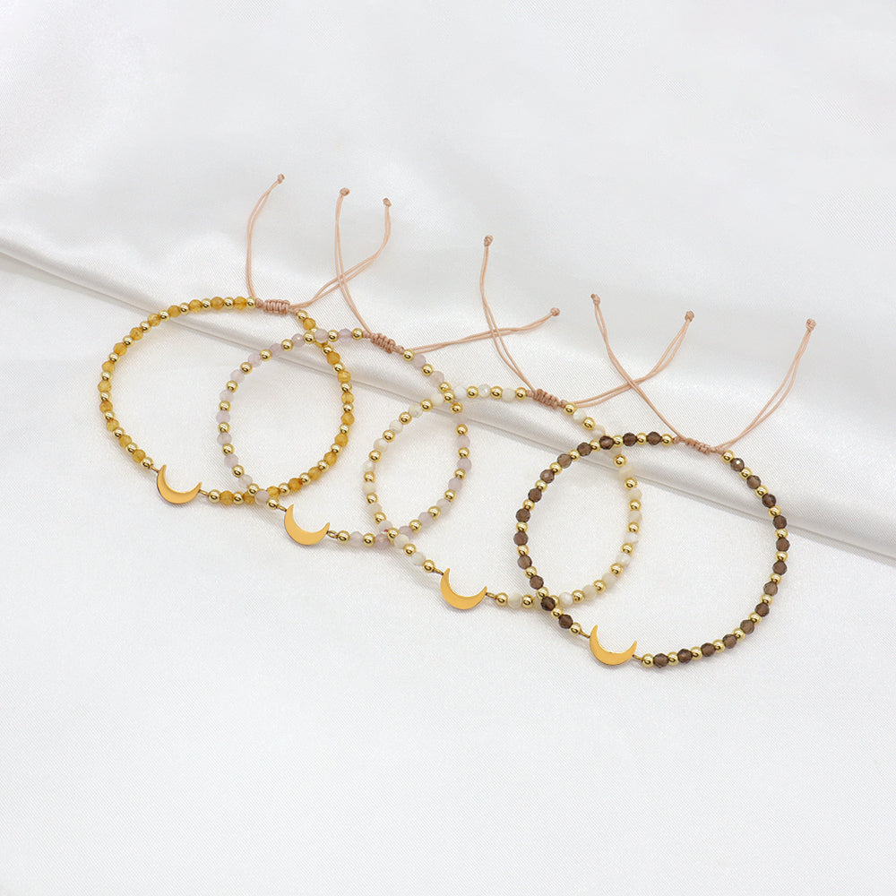 Custom Handmade Macrame Adjustable Gold Plated Stainless Steel Charm Natural Stone Bracelet