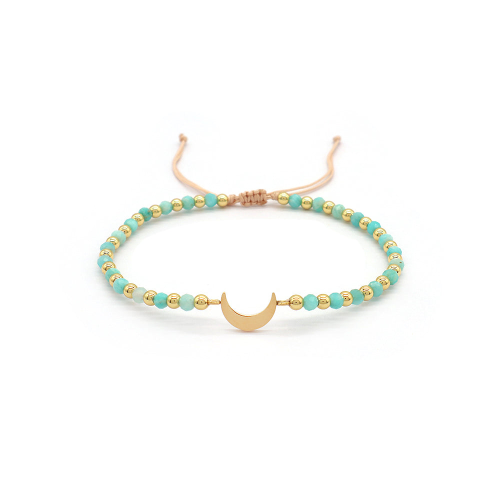 Custom Handmade Macrame Adjustable Gold Plated Stainless Steel Charm Natural Stone Bracelet