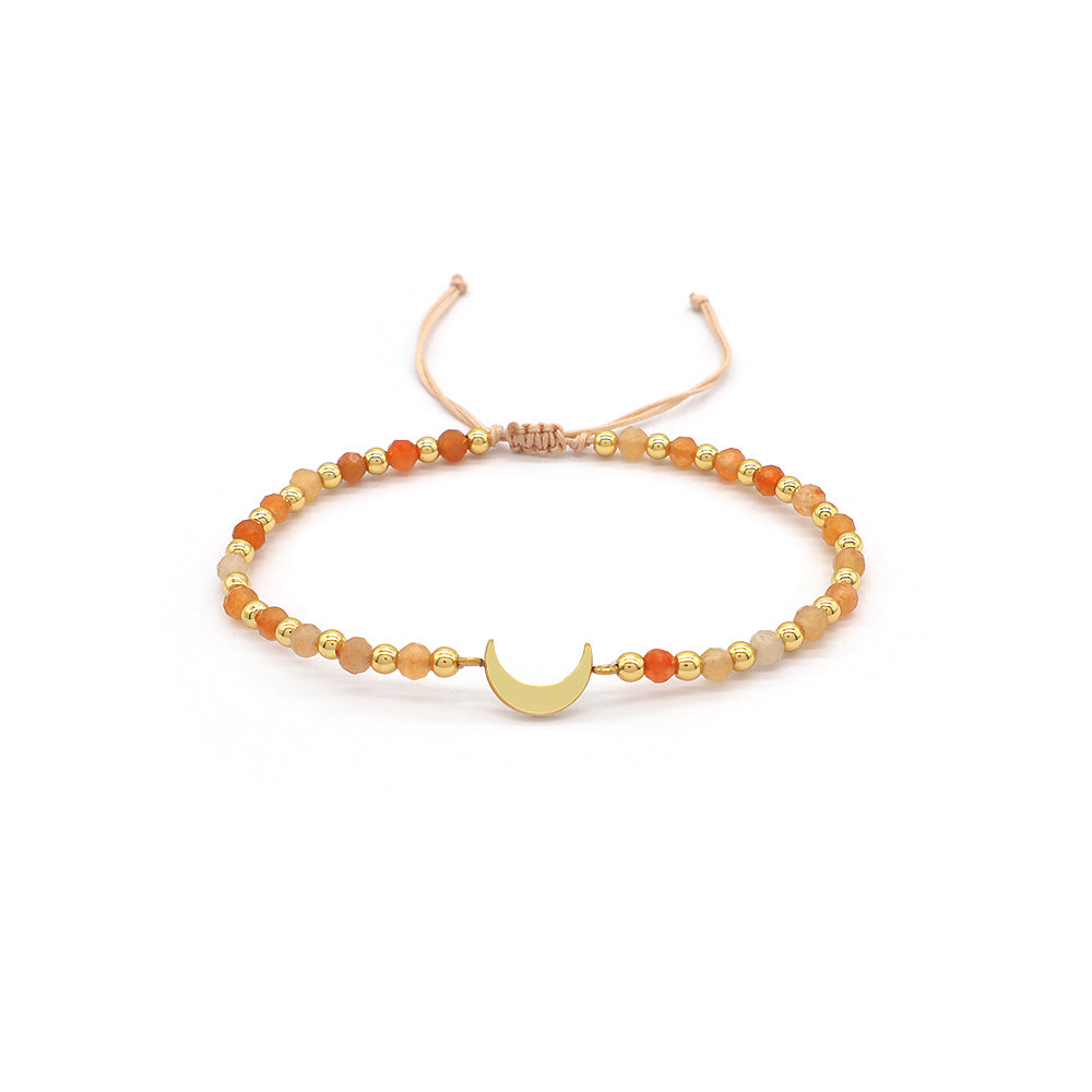 Custom Handmade Macrame Adjustable Gold Plated Stainless Steel Charm Natural Stone Bracelet