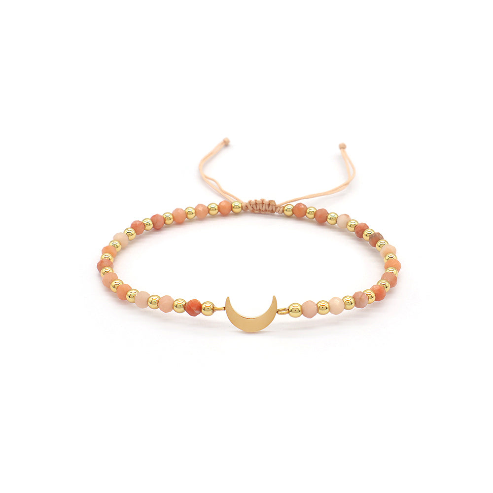 Custom Handmade Macrame Adjustable Gold Plated Stainless Steel Charm Natural Stone Bracelet
