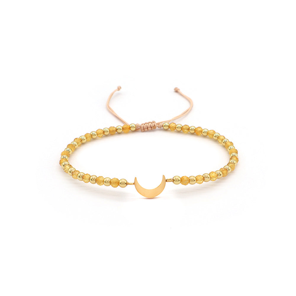 Custom Handmade Macrame Adjustable Gold Plated Stainless Steel Charm Natural Stone Bracelet