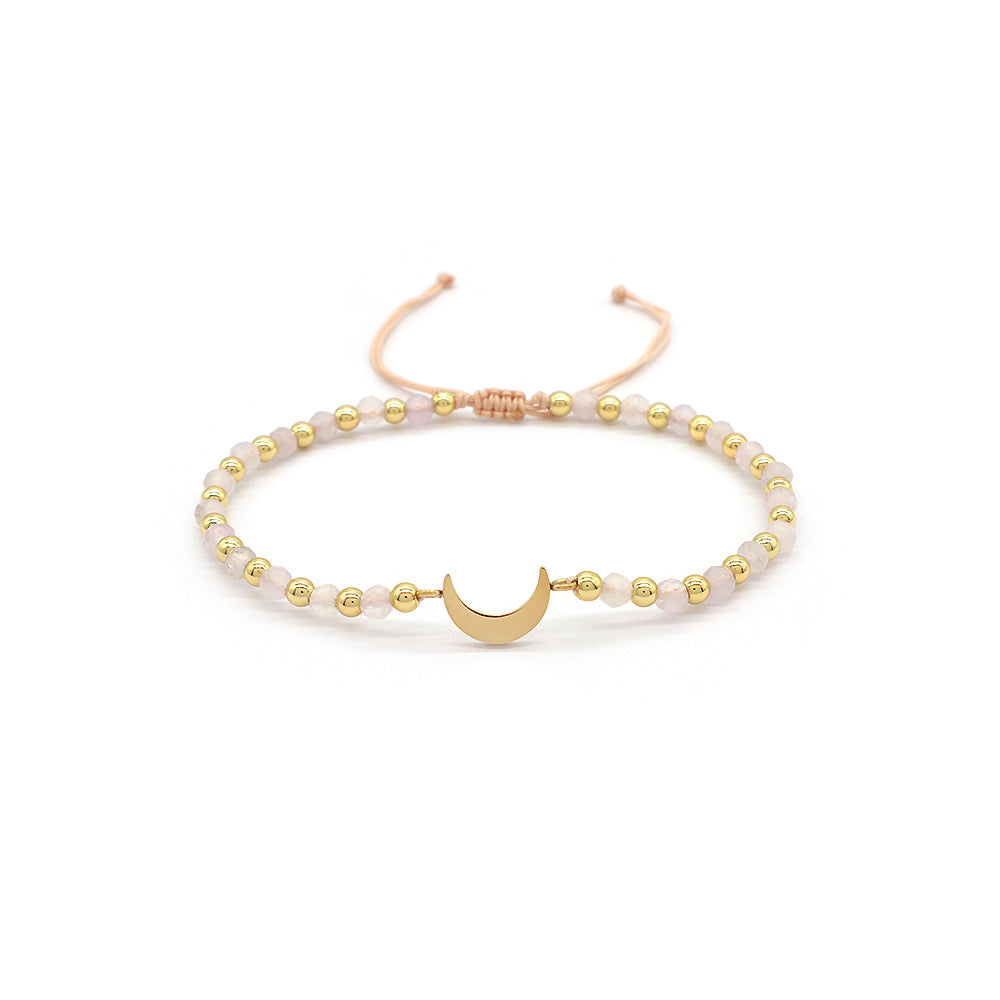 Custom Handmade Macrame Adjustable Gold Plated Stainless Steel Charm Natural Stone Bracelet