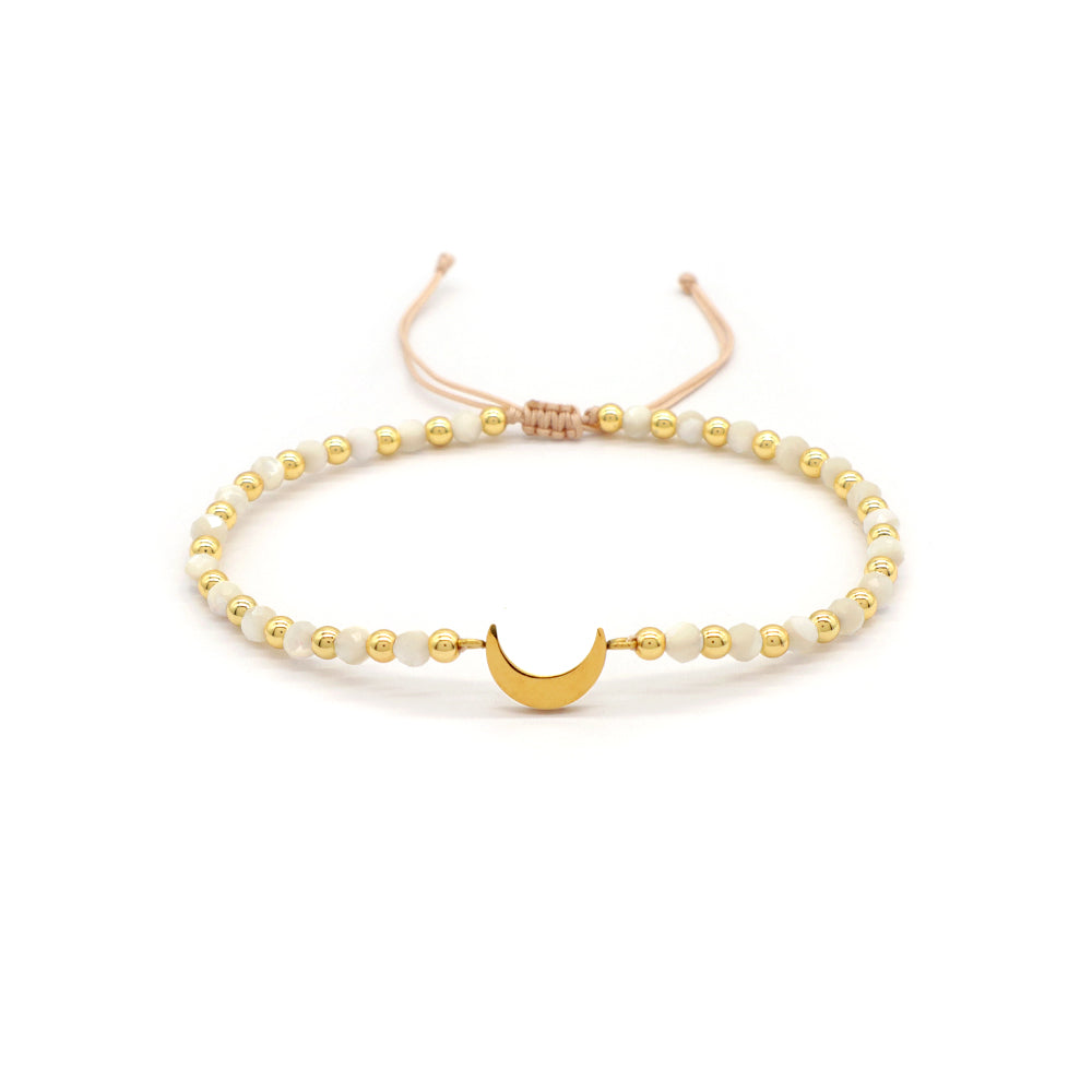 Custom Handmade Macrame Adjustable Gold Plated Stainless Steel Charm Natural Stone Bracelet