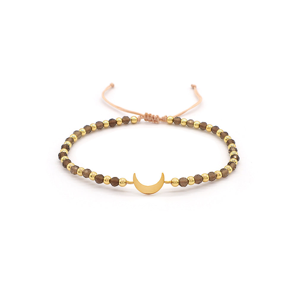 Custom Handmade Macrame Adjustable Gold Plated Stainless Steel Charm Natural Stone Bracelet