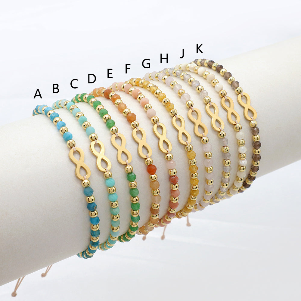 Custom Handmade Macrame Adjustable Gold Plated Stainless Steel Charm Natural Stone Bracelet