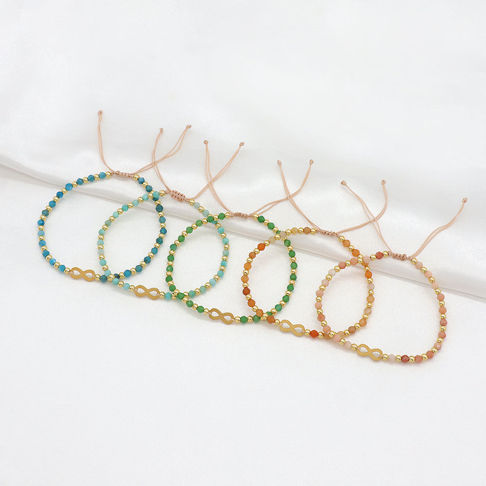 Custom Handmade Macrame Adjustable Gold Plated Stainless Steel Charm Natural Stone Bracelet