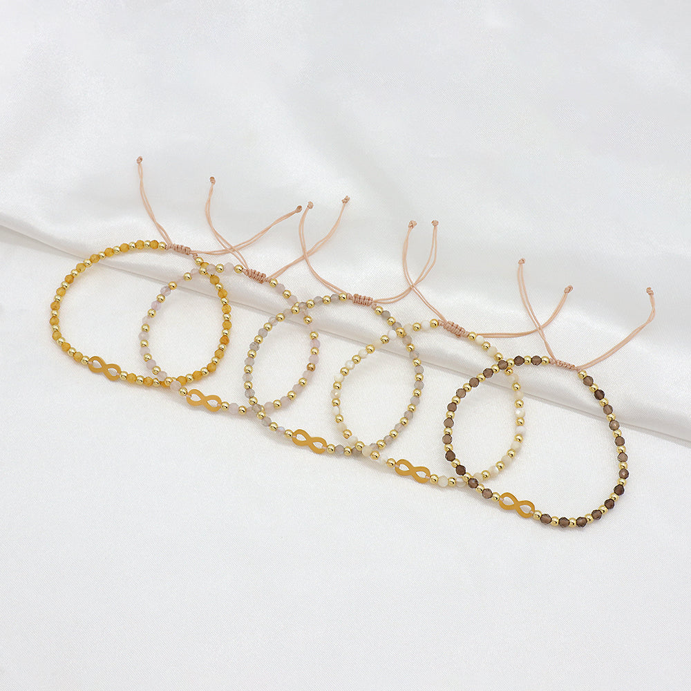 Custom Handmade Macrame Adjustable Gold Plated Stainless Steel Charm Natural Stone Bracelet