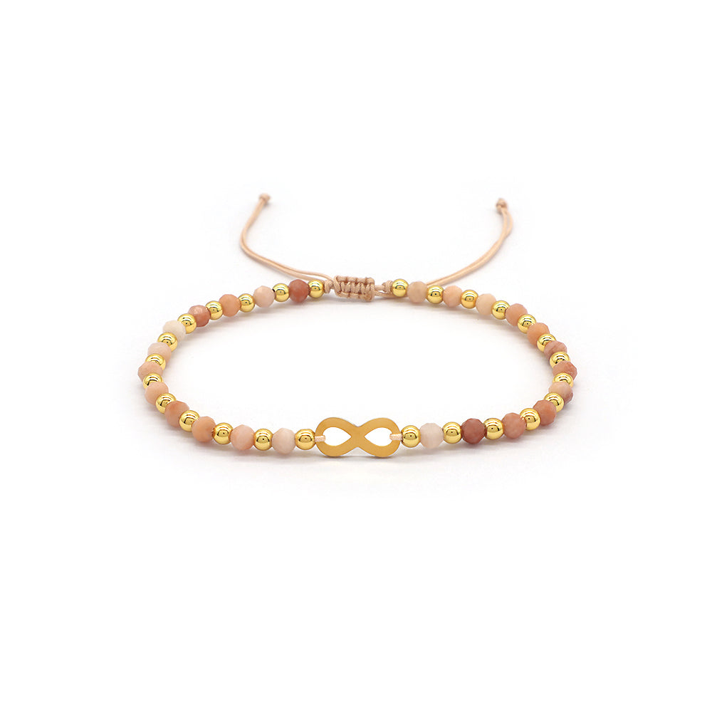 Custom Handmade Macrame Adjustable Gold Plated Stainless Steel Charm Natural Stone Bracelet