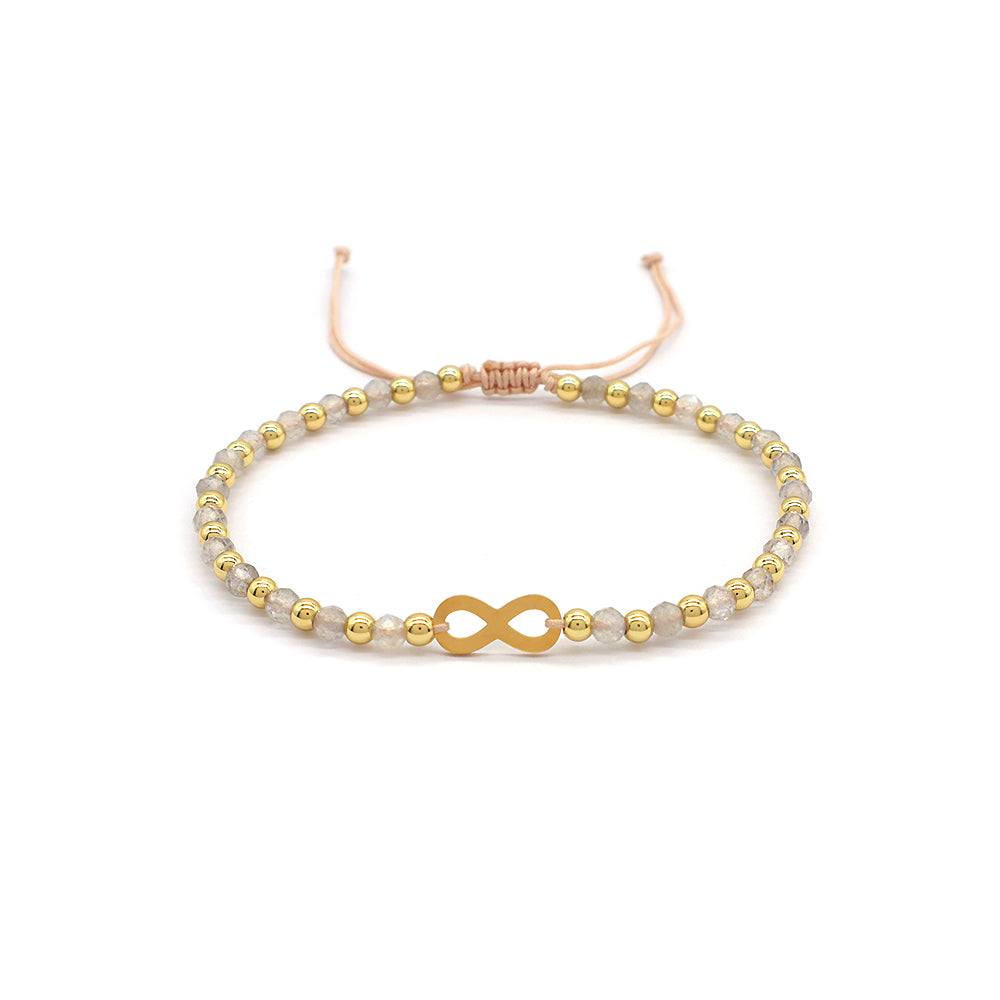 Custom Handmade Macrame Adjustable Gold Plated Stainless Steel Charm Natural Stone Bracelet