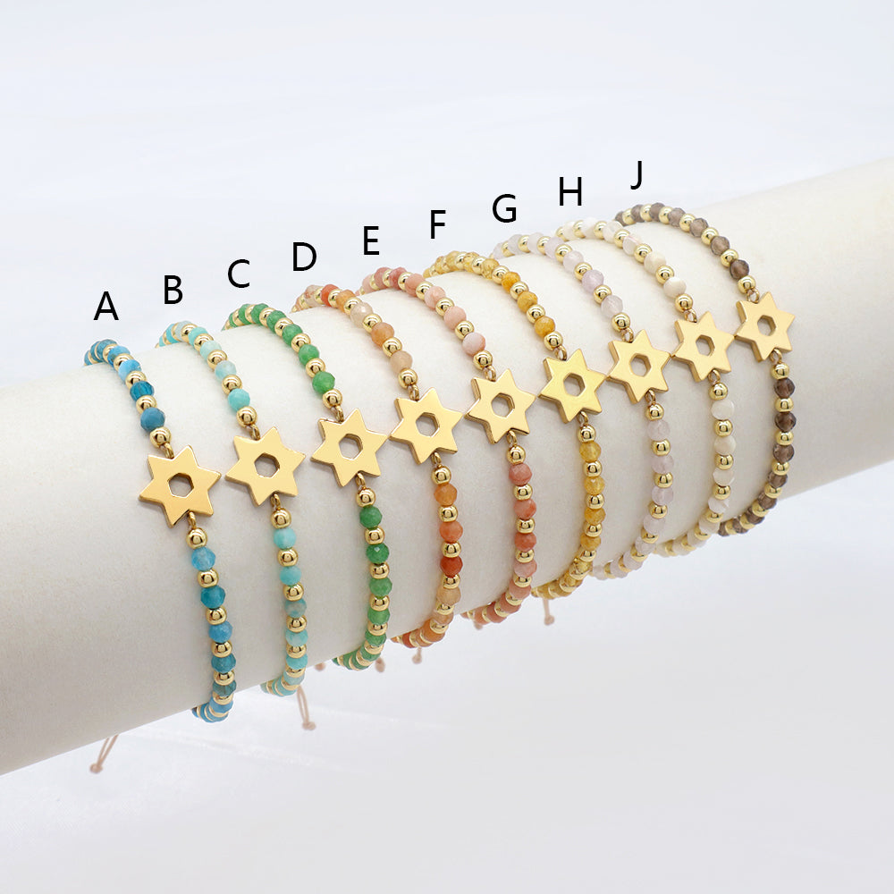 Custom Handmade Macrame Adjustable Gold Plated Stainless Steel Charm Natural Stone Bracelet