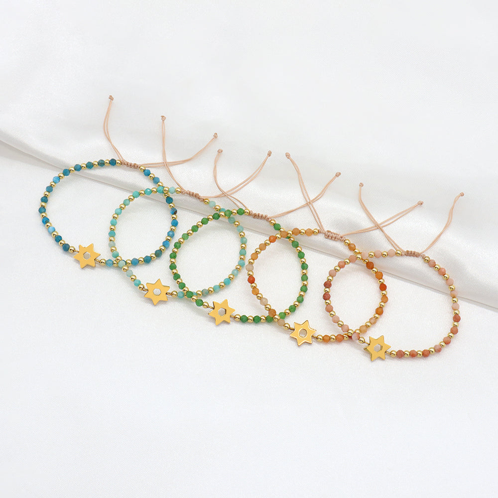 Custom Handmade Macrame Adjustable Gold Plated Stainless Steel Charm Natural Stone Bracelet