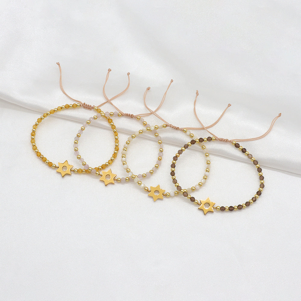 Custom Handmade Macrame Adjustable Gold Plated Stainless Steel Charm Natural Stone Bracelet