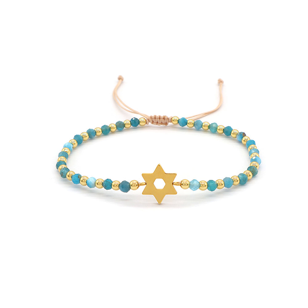 Custom Handmade Macrame Adjustable Gold Plated Stainless Steel Charm Natural Stone Bracelet