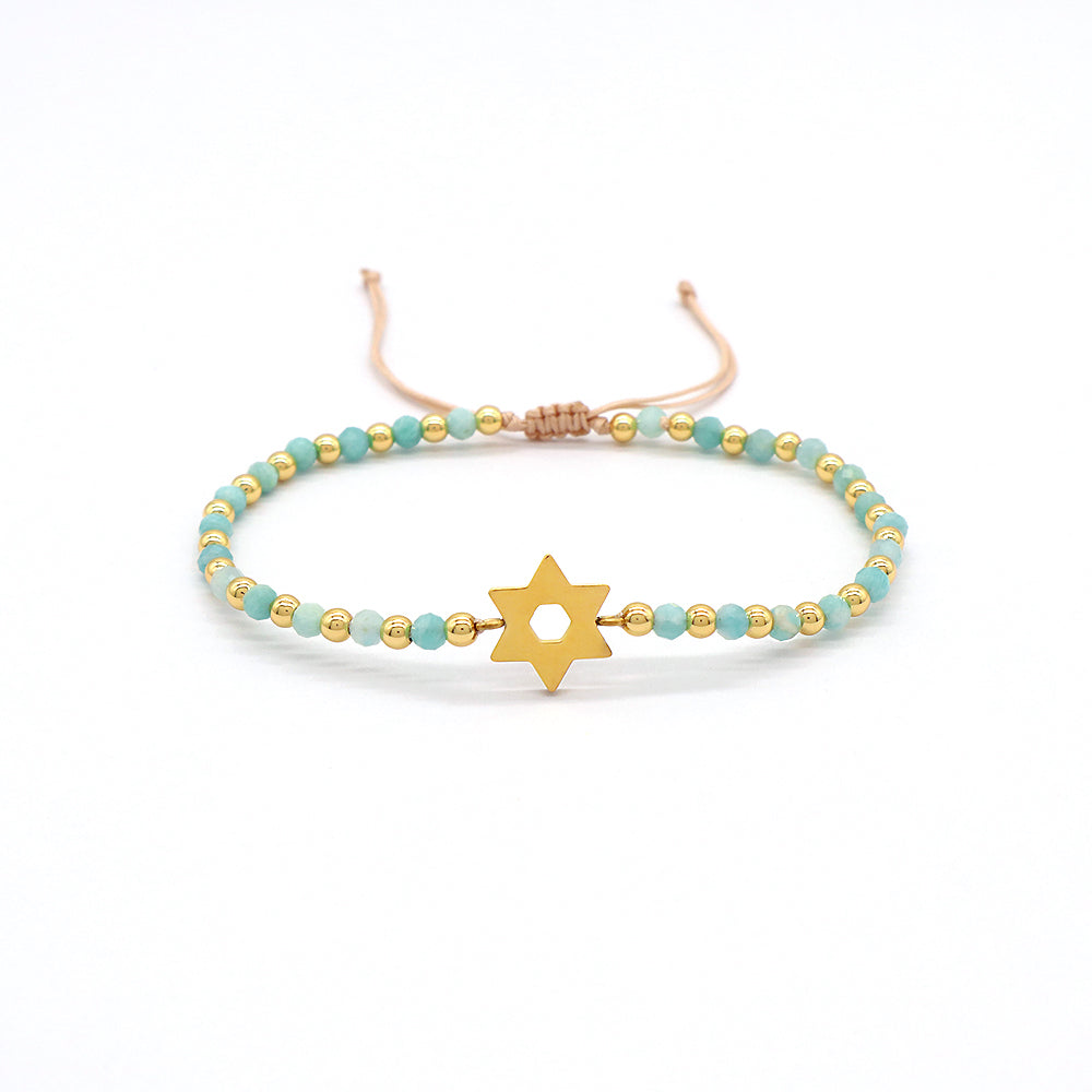 Custom Handmade Macrame Adjustable Gold Plated Stainless Steel Charm Natural Stone Bracelet