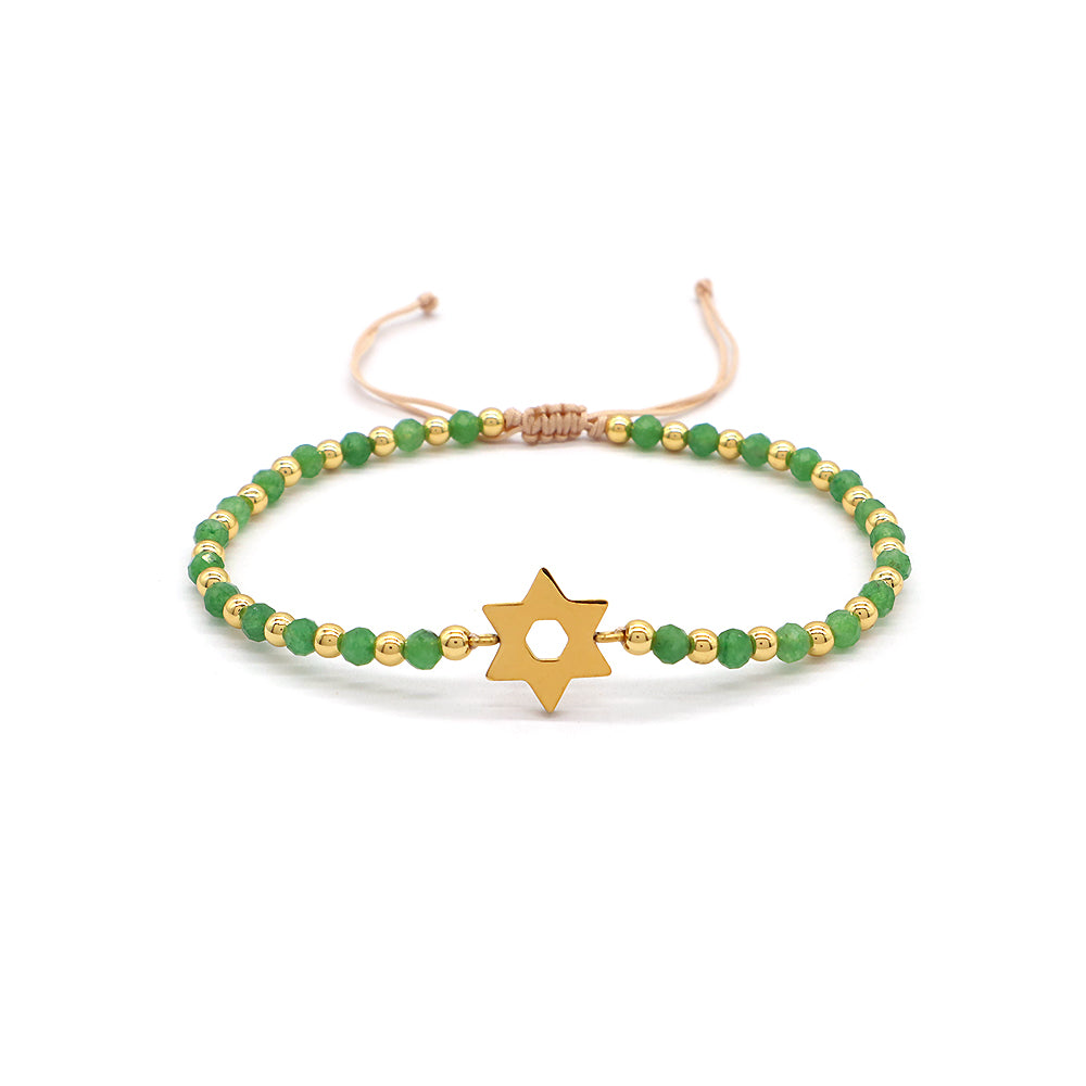 Custom Handmade Macrame Adjustable Gold Plated Stainless Steel Charm Natural Stone Bracelet