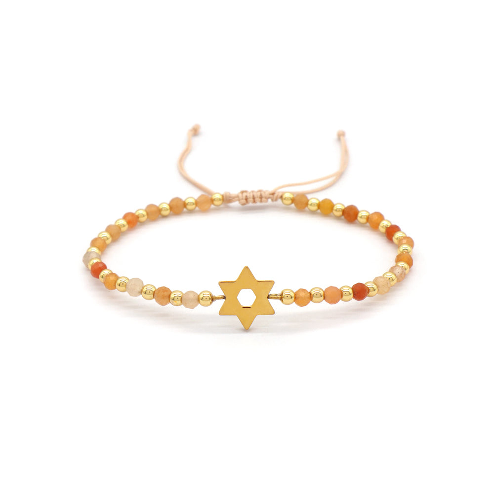 Custom Handmade Macrame Adjustable Gold Plated Stainless Steel Charm Natural Stone Bracelet