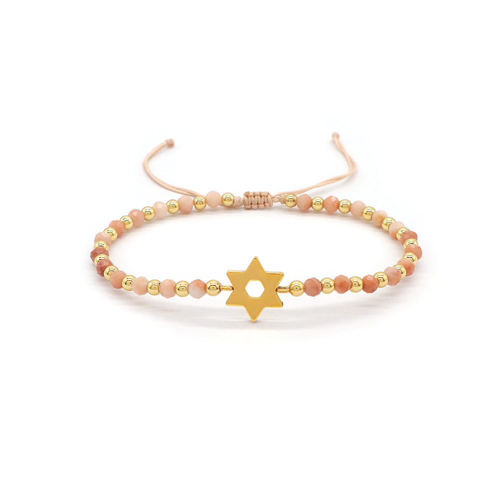 Custom Handmade Macrame Adjustable Gold Plated Stainless Steel Charm Natural Stone Bracelet