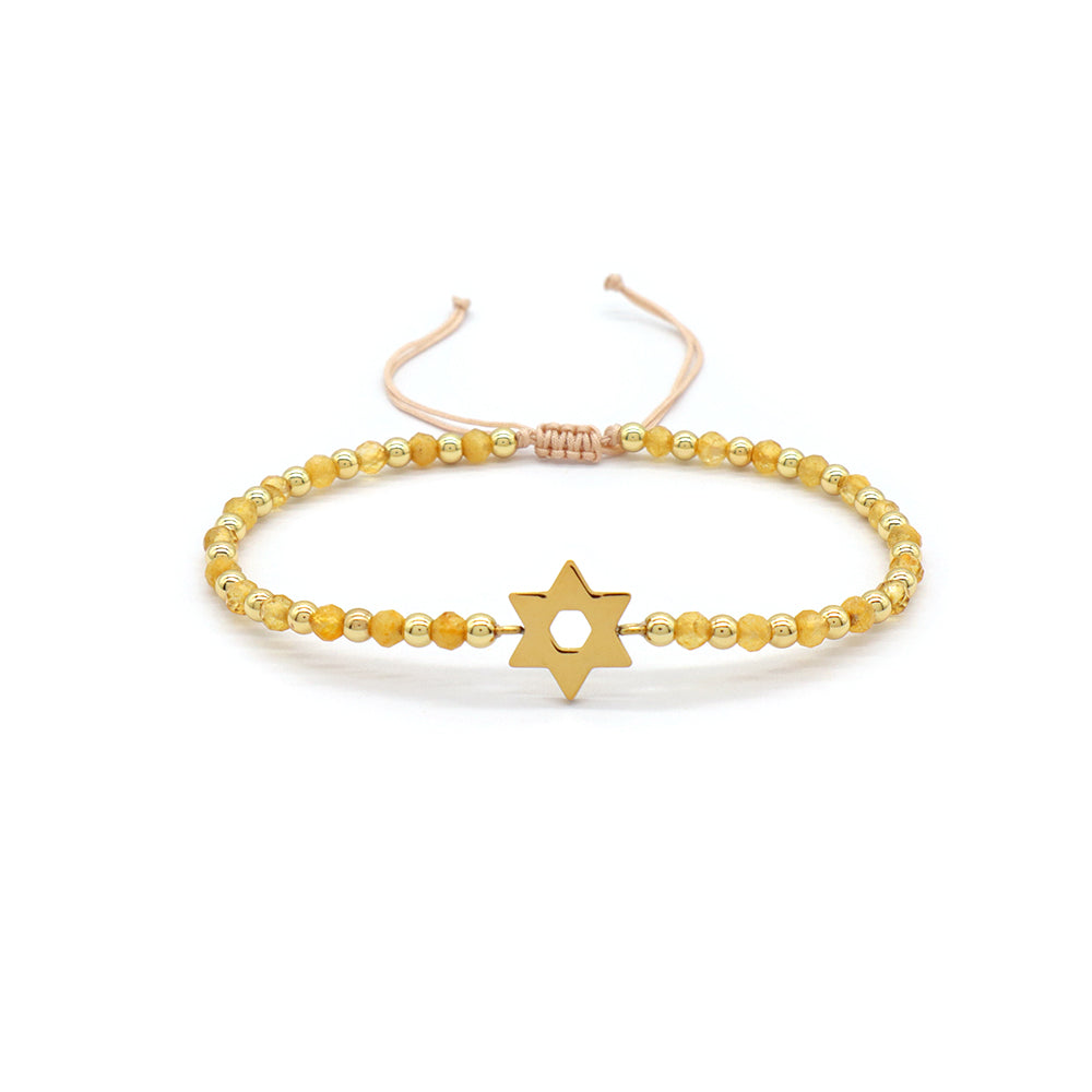Custom Handmade Macrame Adjustable Gold Plated Stainless Steel Charm Natural Stone Bracelet