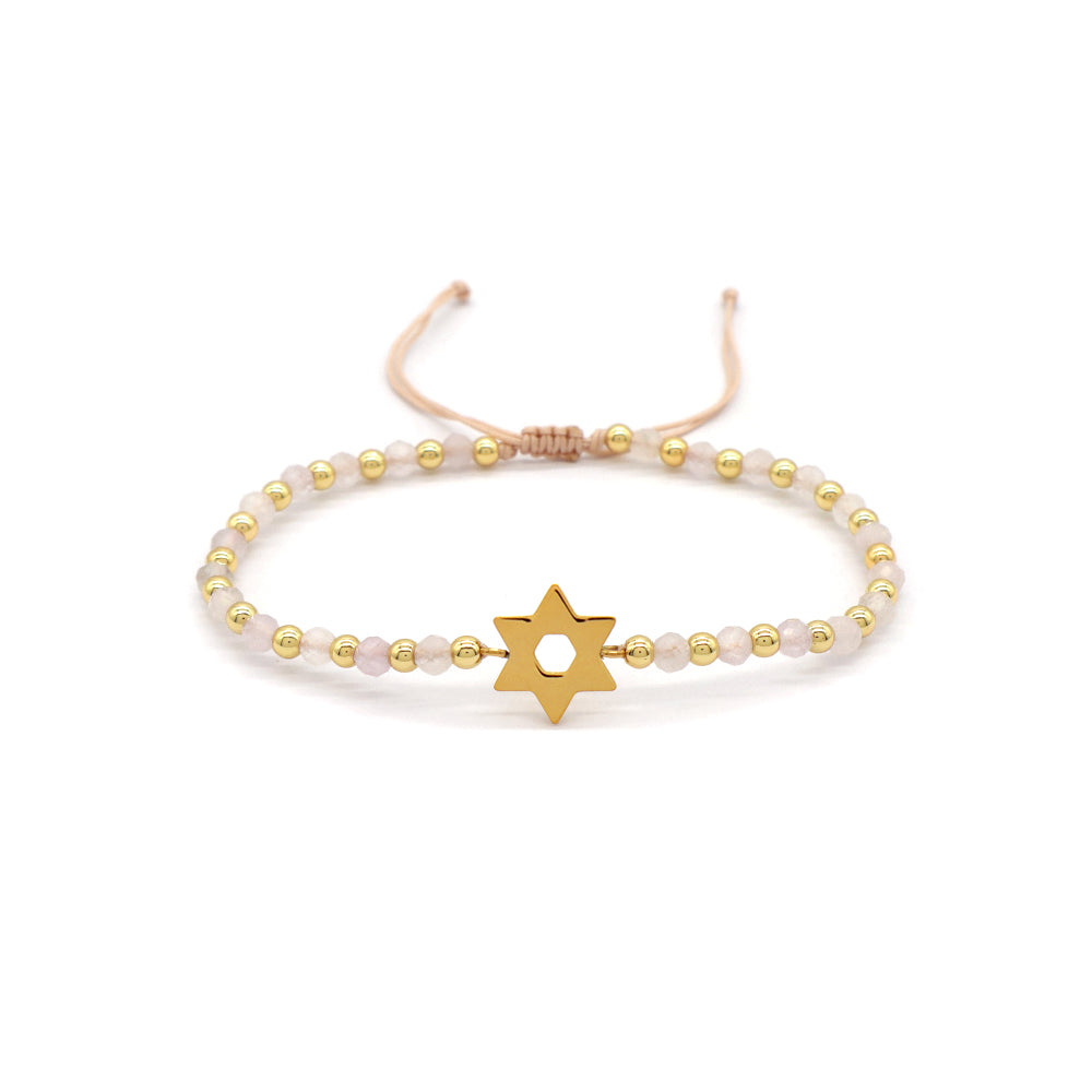 Custom Handmade Macrame Adjustable Gold Plated Stainless Steel Charm Natural Stone Bracelet