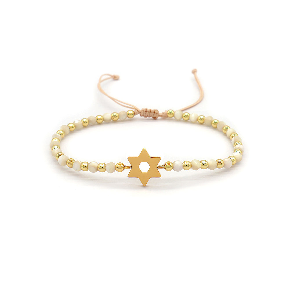 Custom Handmade Macrame Adjustable Gold Plated Stainless Steel Charm Natural Stone Bracelet