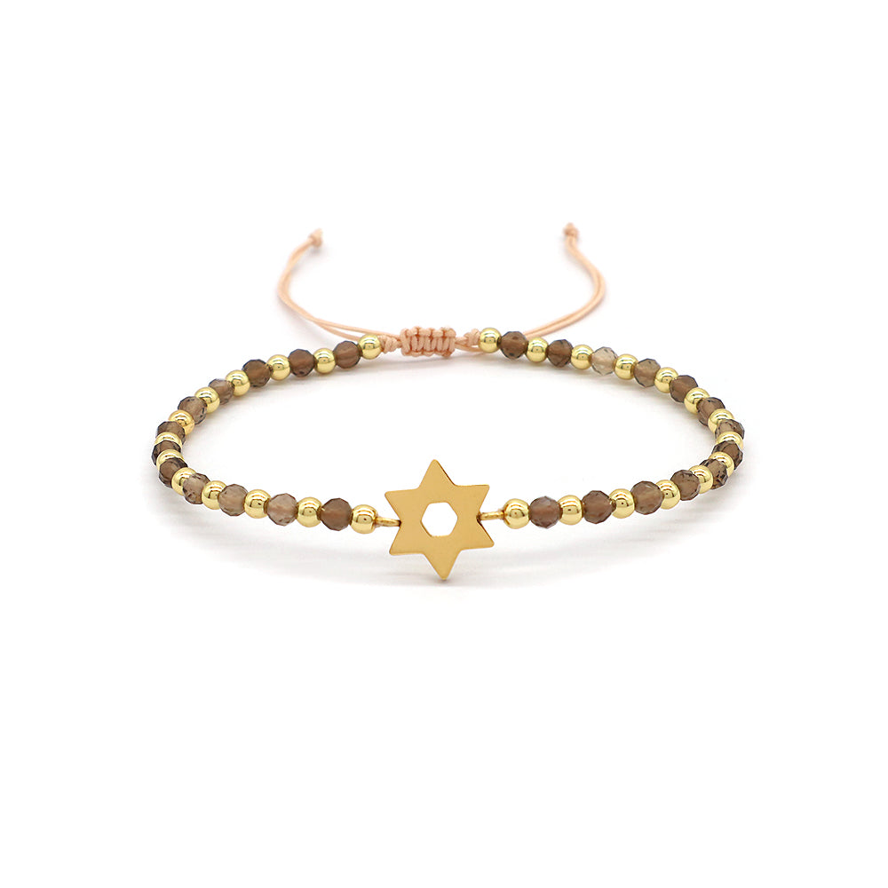 Custom Handmade Macrame Adjustable Gold Plated Stainless Steel Charm Natural Stone Bracelet